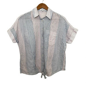 Madewell Tie-Front Crop‎ Shirt Size Small Short Sleeve Rawley Stripe
